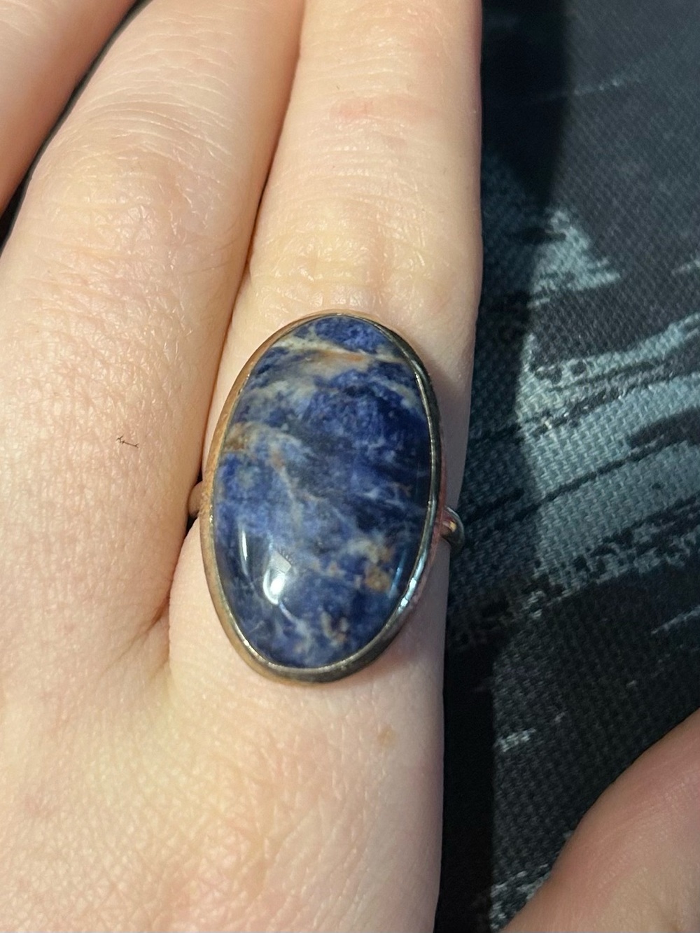 Handcrafted Blue Sodalite Oval Ring in Sterling-Style Setting